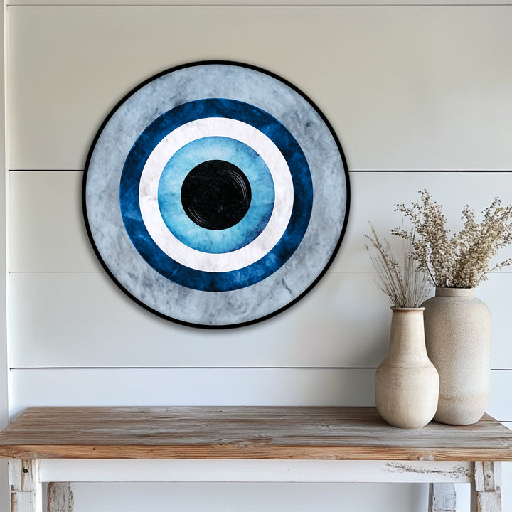 Featuring strong color saturation, this round Blue Evil Eye Symbol wall art is a high quality canvas prints ideal for providing minimal protection in any room.