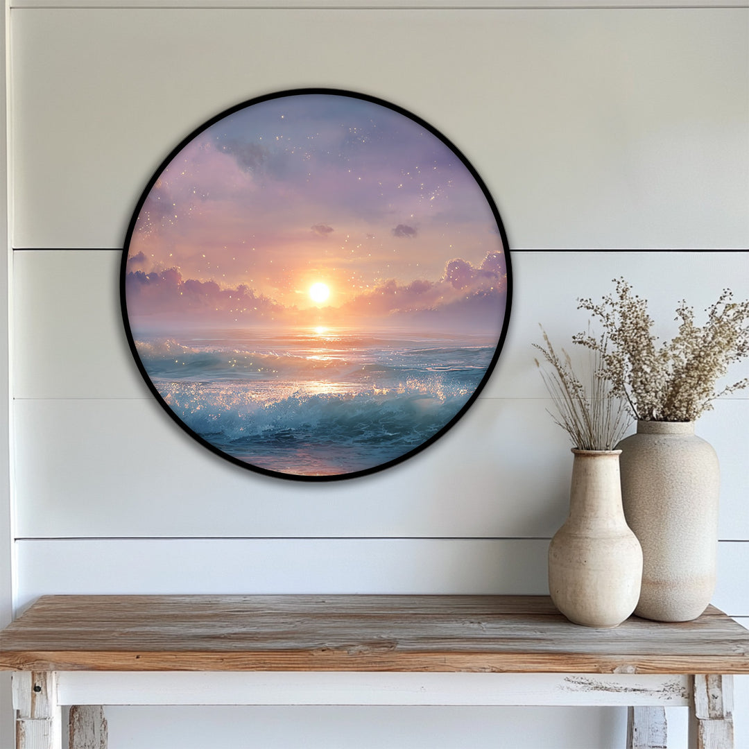 Dreamlike sunset sparkle ocean big canvas prints artfully captures the magical seascape, offering a captivating home decoration for any space.