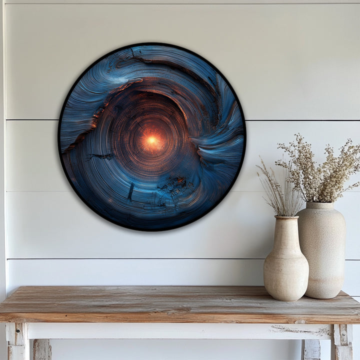High-quality canvas art reveals the radiant core abstract round canvas print's intricate textures, showcasing a modern energy wall art with exceptional material detail.
