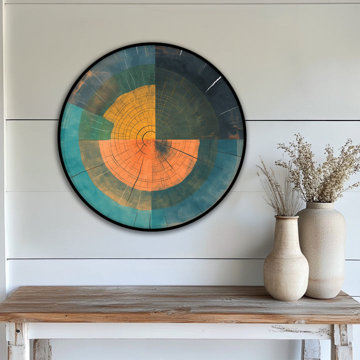 Highlighting the layering effect, this abstract wood ring geometry canvas print showcases a modern rustic design ideal for big canvas prints with warm tones and geometric elegance.