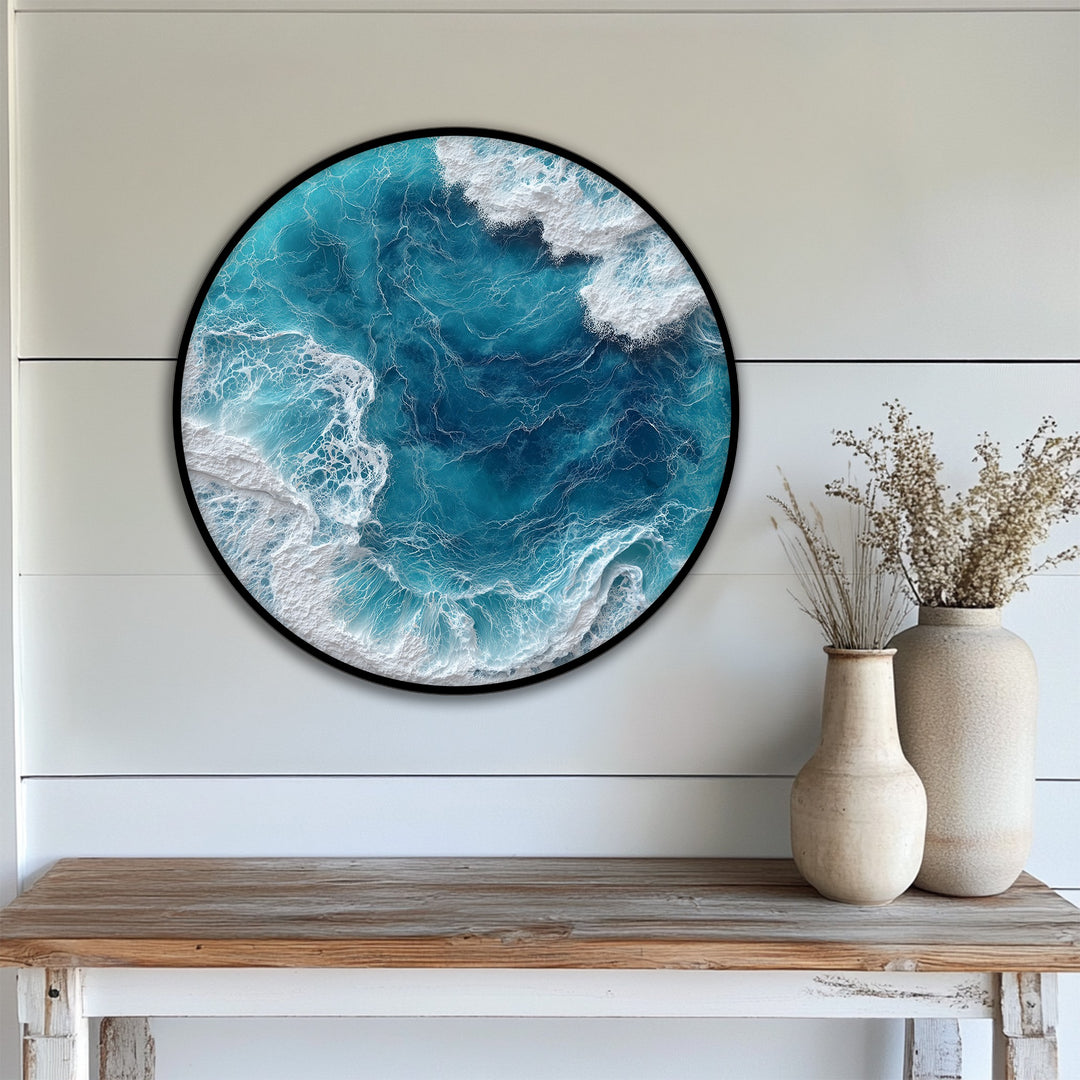 Illustrating the layering effect, this turquoise sea wall art features big canvas prints of aerial ocean waves, creating a captivating coastal scene.