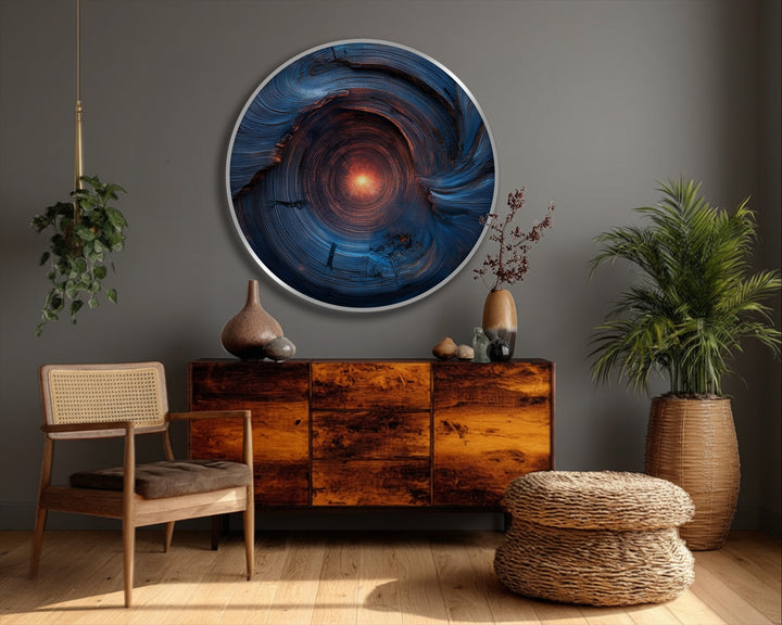 Illuminated from within, the radiant core bursts with light, a captivating focal point in this abstract round canvas print from our collection of best canvas prints.
