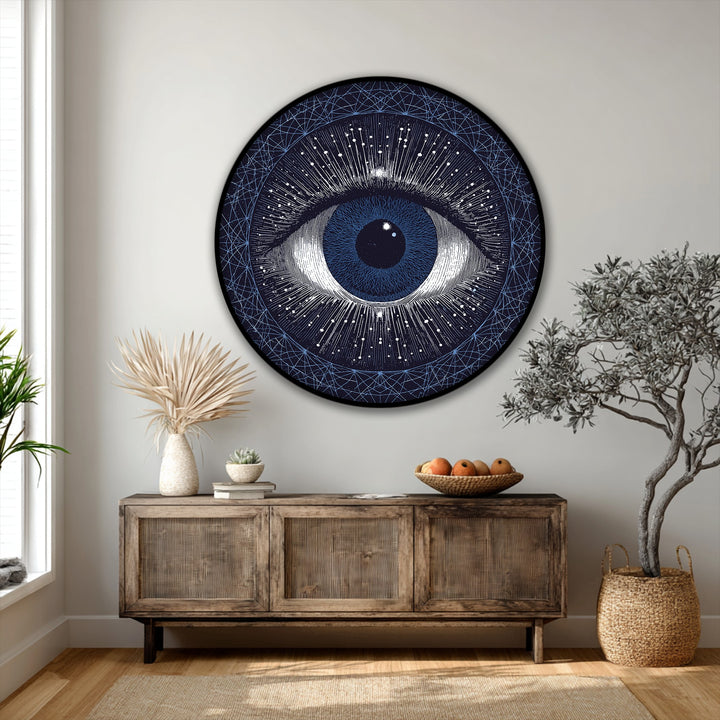 Softly illuminated, the celestial cosmic eye vision canvas pictures in this round abstract wall art radiates a tranquil, galaxy-inspired aesthetic.
