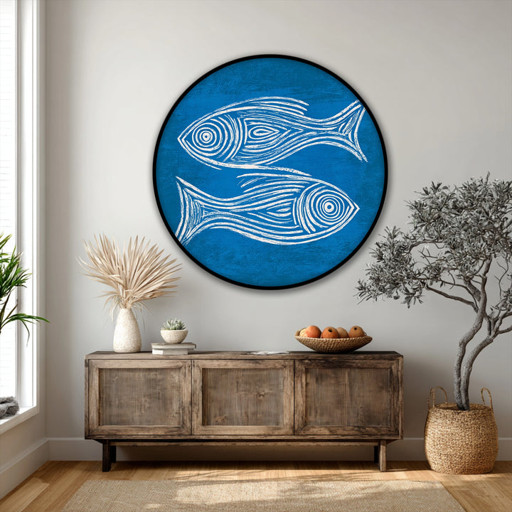 The subtle visual rhythm of this minimal blue fish sketch evokes calm, making it a beautiful addition to your canvas wall decor.