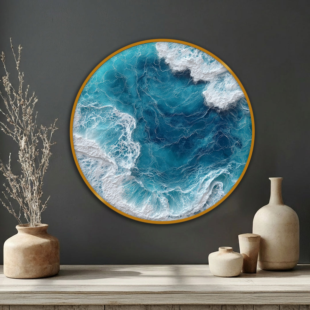 Featuring a smooth finish, this ocean wave aerial canvas print adds a decorative touch with its captivating canvas wall decor of turquoise sea.