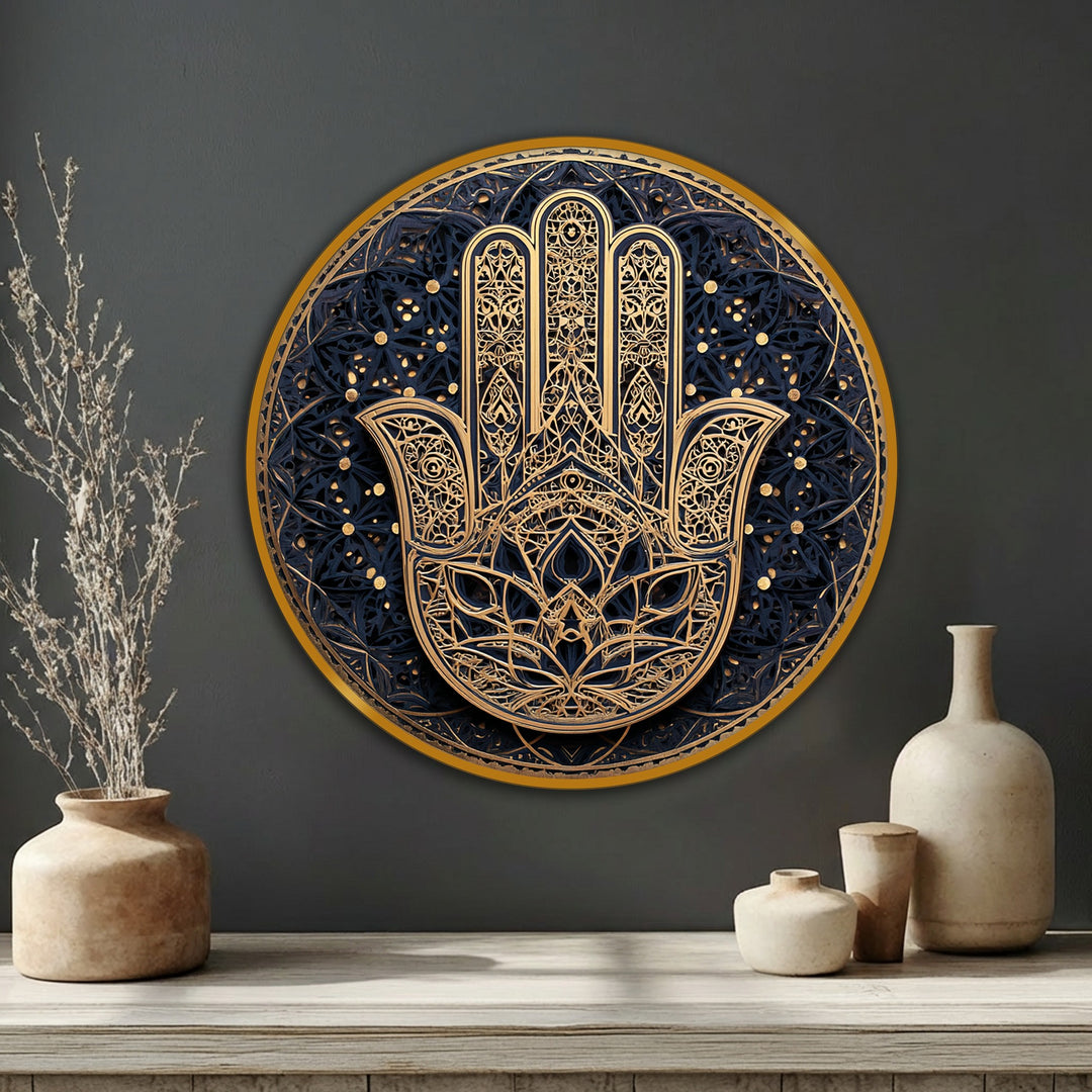 Organic forms intertwine in this mandala canvas art print, highlighting the hand's lotus-like base and swirling patterns for spiritual wall decor.