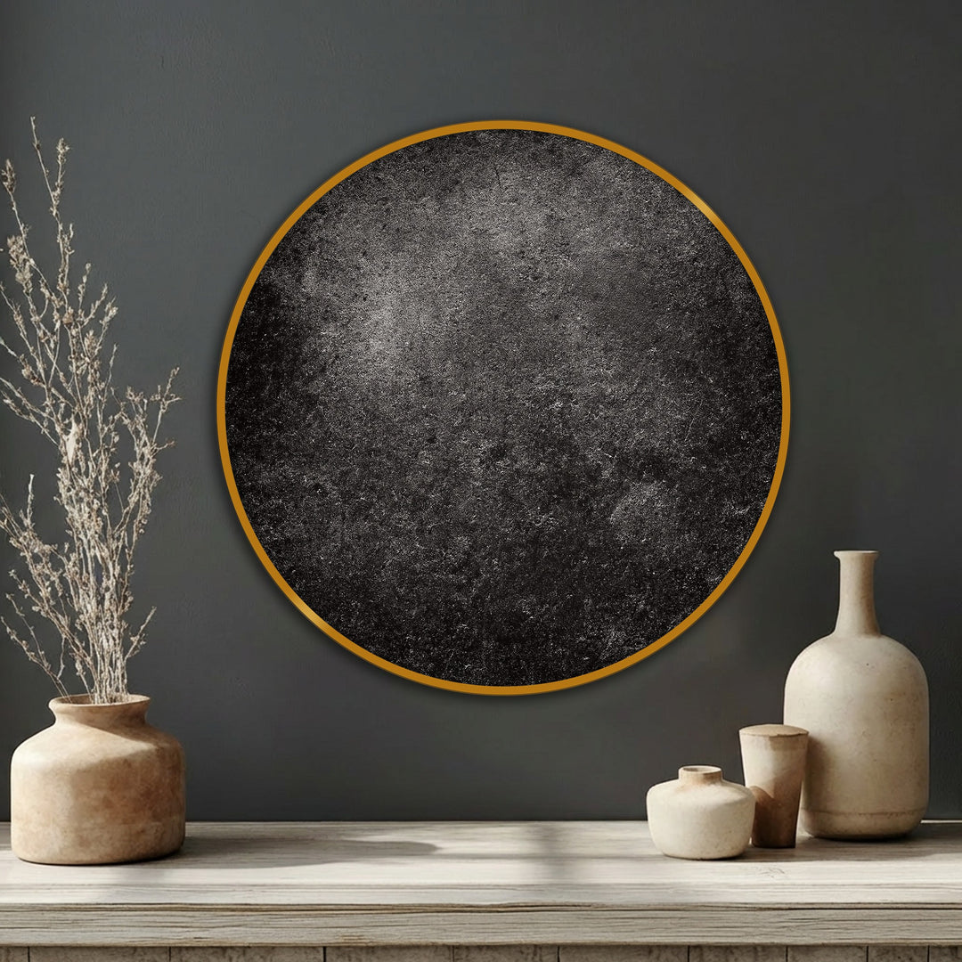 Dark monochrome art defines this modern black wall art piece, a round canvas print where the dominant color enhances its appeal among big canvas prints.