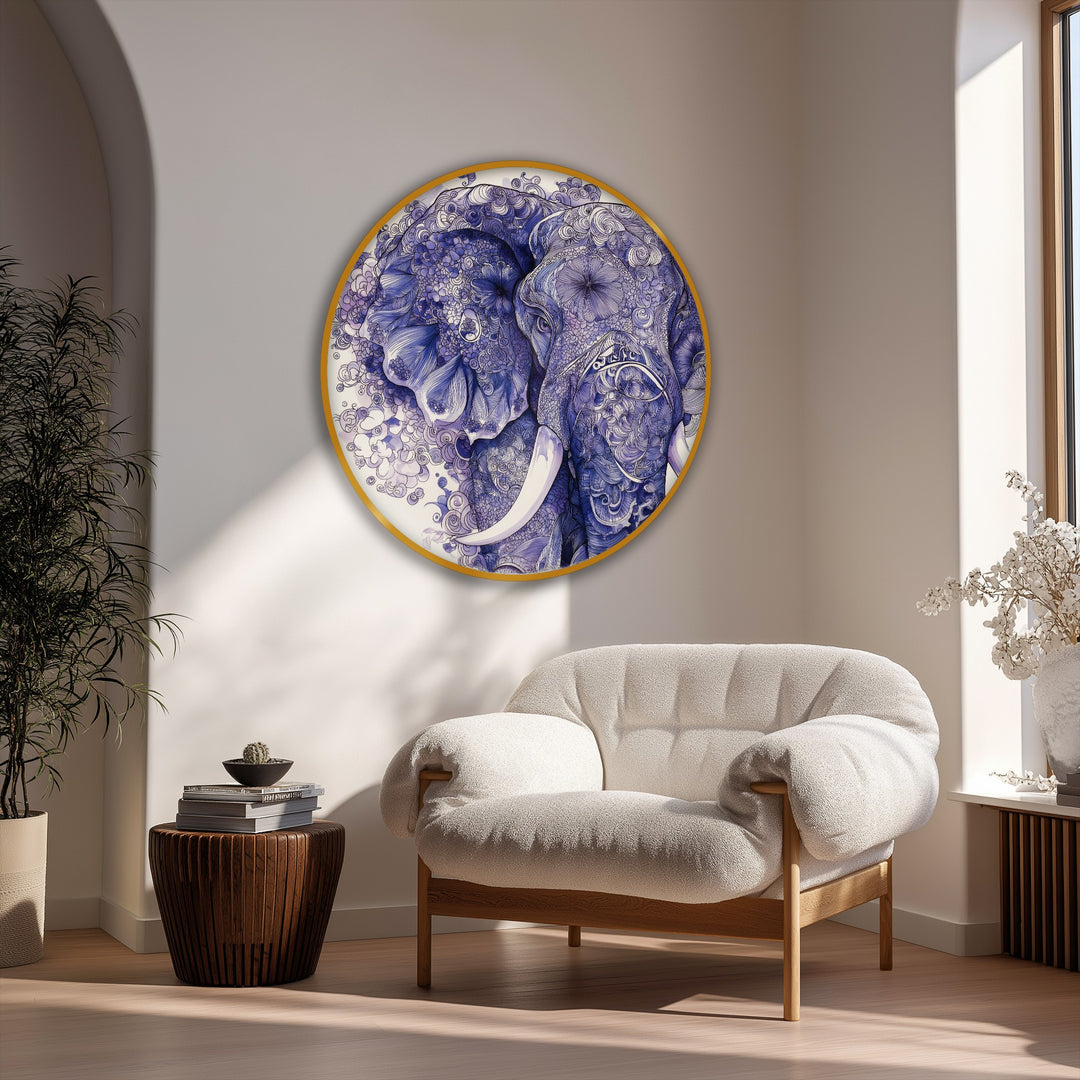 Exhibiting the abstract quality, this intricate blue elephant illustration hanging canvas is a unique piece of artistic wildlife wall art.