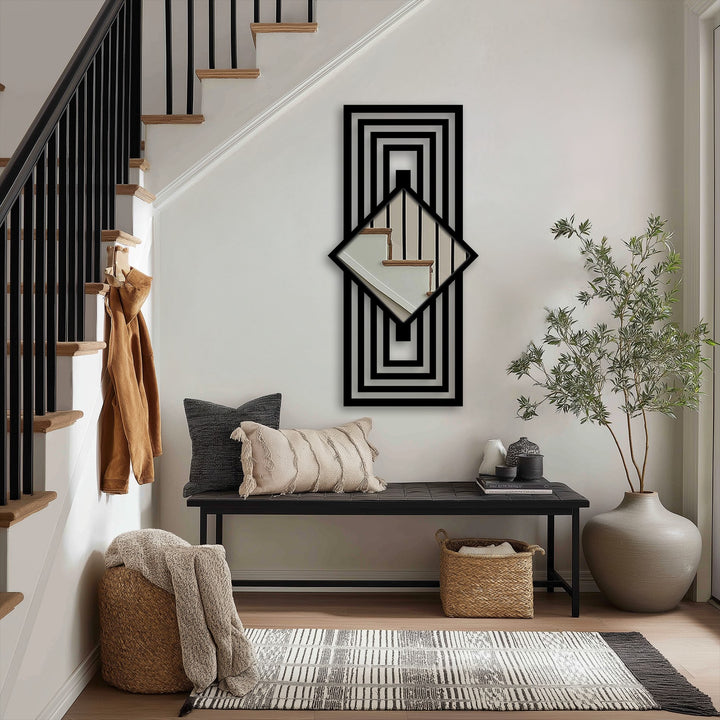 Set against a bright hallway, the art deco floor mirror for wall decor is reflected in a diamond inset, adding depth to this stylish interior scene.