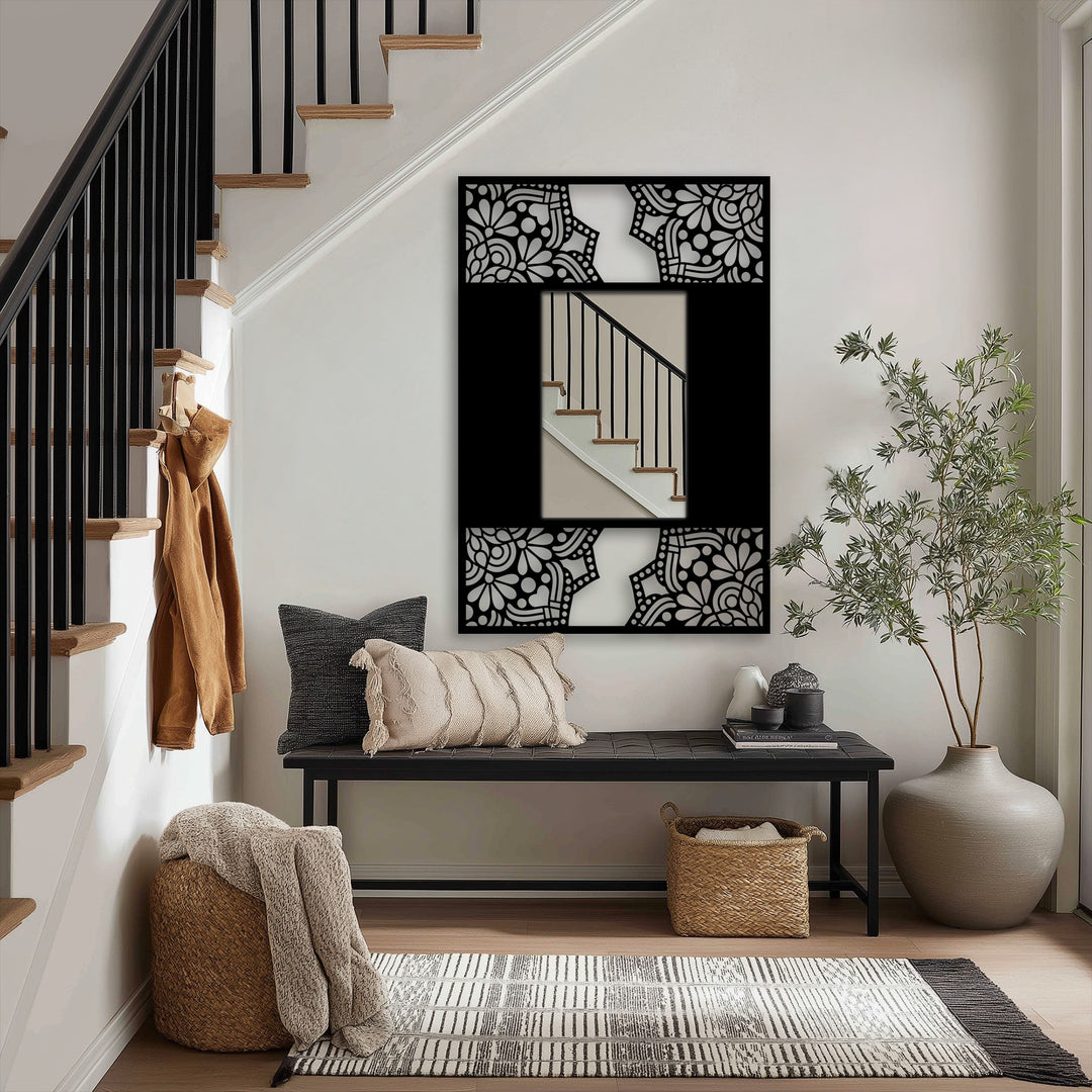 Floral Mandala Frame Metal Floor Mirror – Decorative Pattern Design