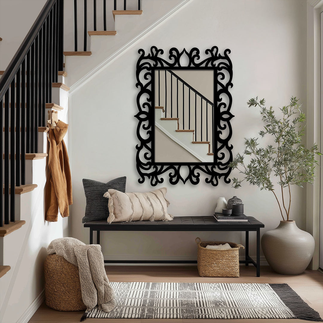 Chiave greca rotonda decorativa Specchio da Parete – Decorazione da parete con specchio classico moderno