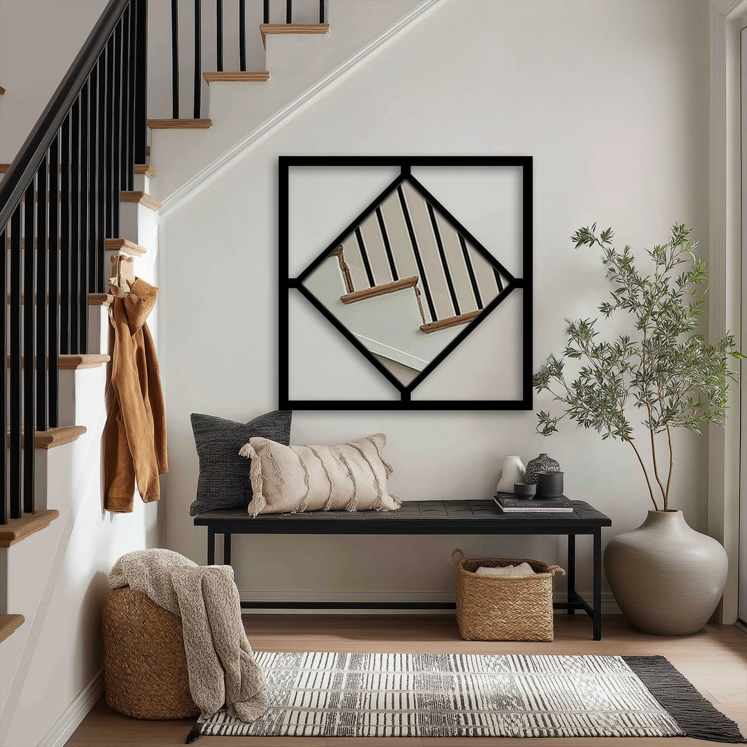 With layered reflections, the geometric metal wall decor mirror creates depth and dimension in the entryway, offering a modern touch to the home.