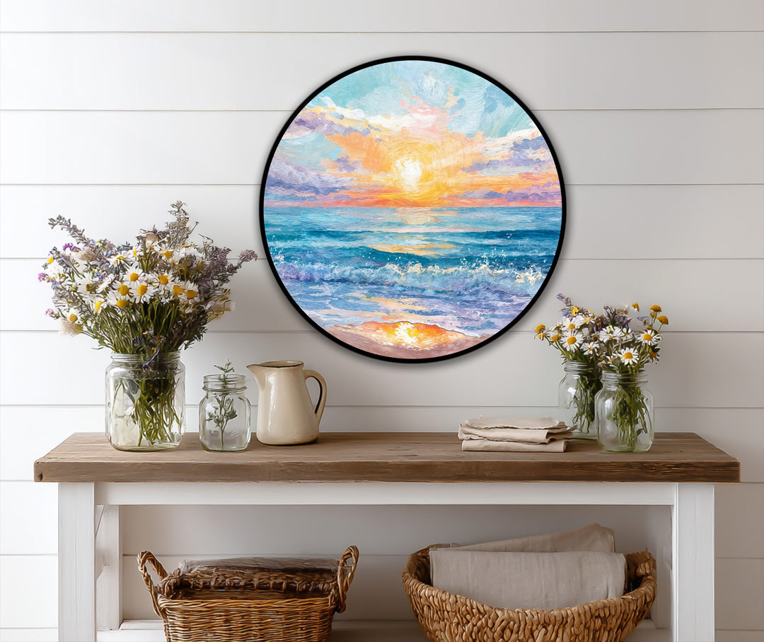 beach themed circular artwork