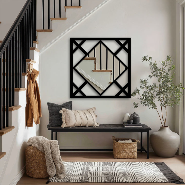 Visual rhythm is created by the repeating geometric shapes of this modern Diamond Lines decorative mirror, making it a dynamic accent piece.
