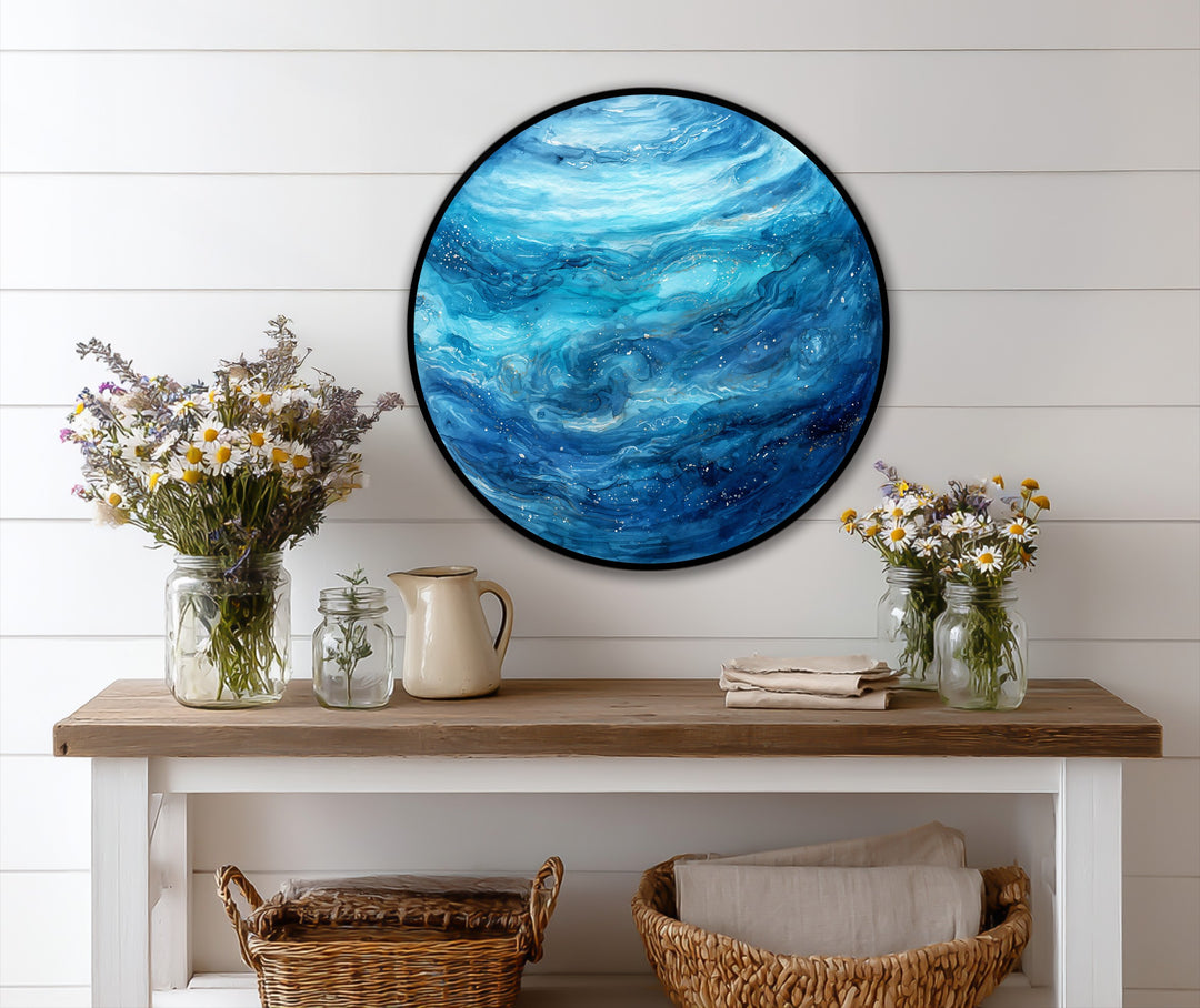 blue gradient round oil painting