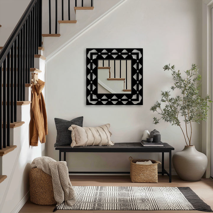 Geometric square metal wall mirror