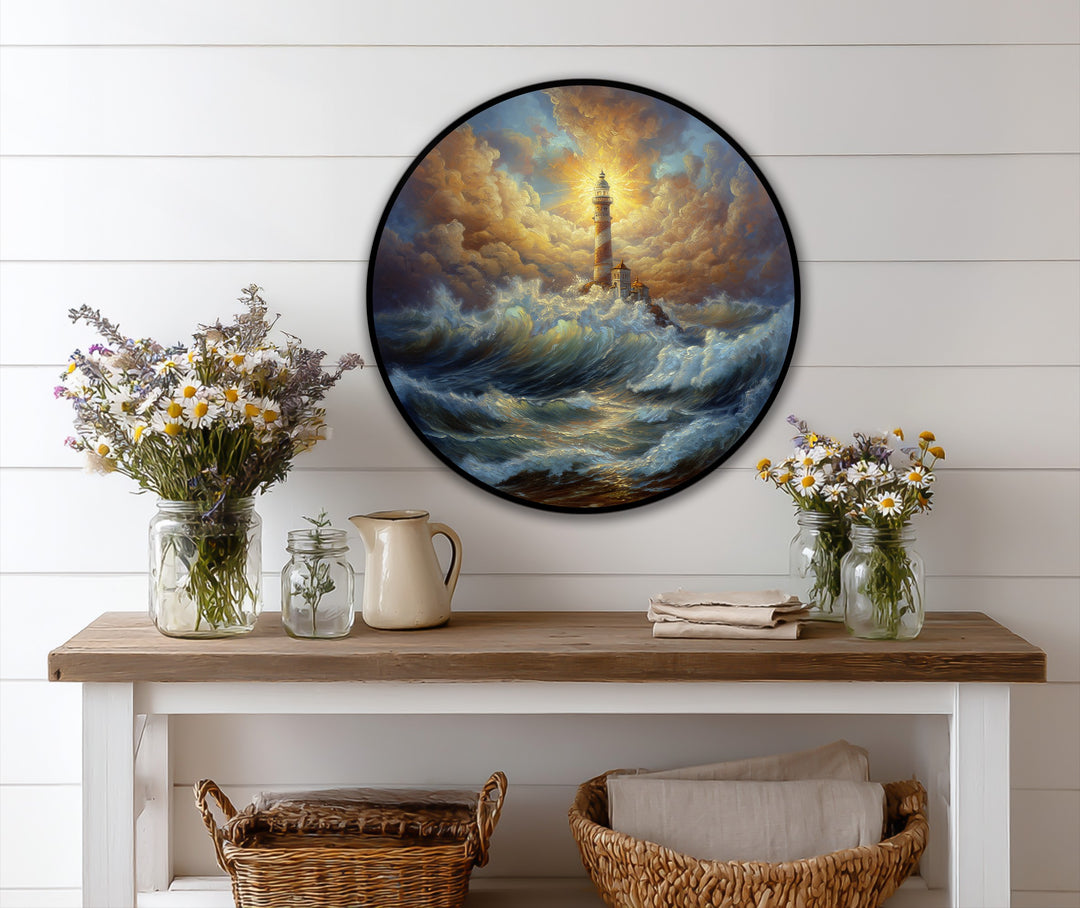 Phare radieux dans une mer déchaînée Tableau Peinture à l’huile