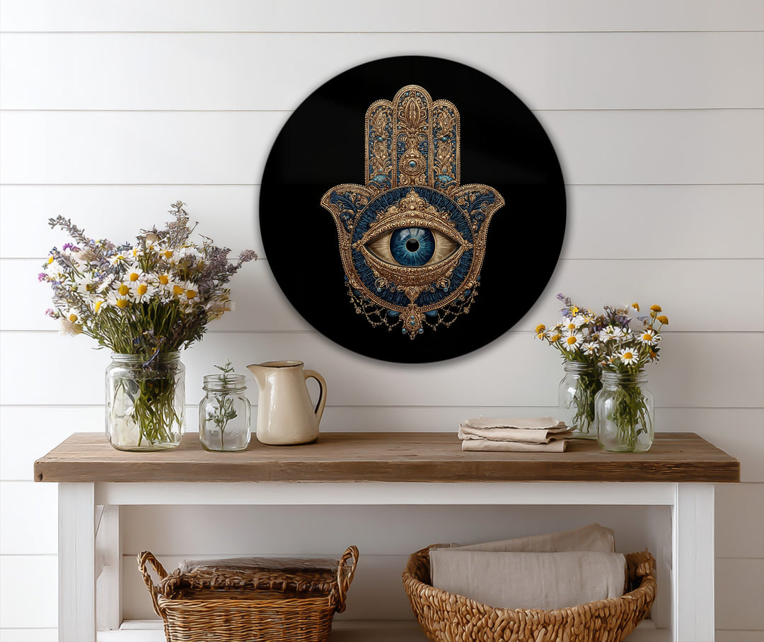 Mystic Hamsa Eye – Ornate Protective Symbol Round Oil Painting