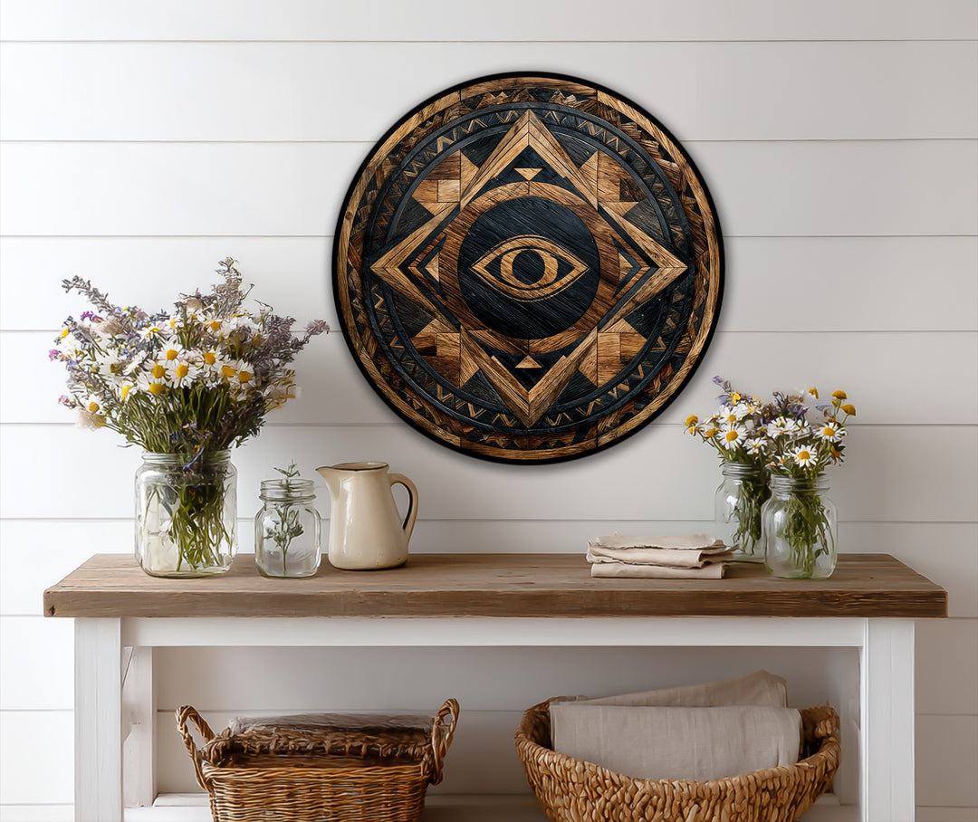 ethnic geometric round painting