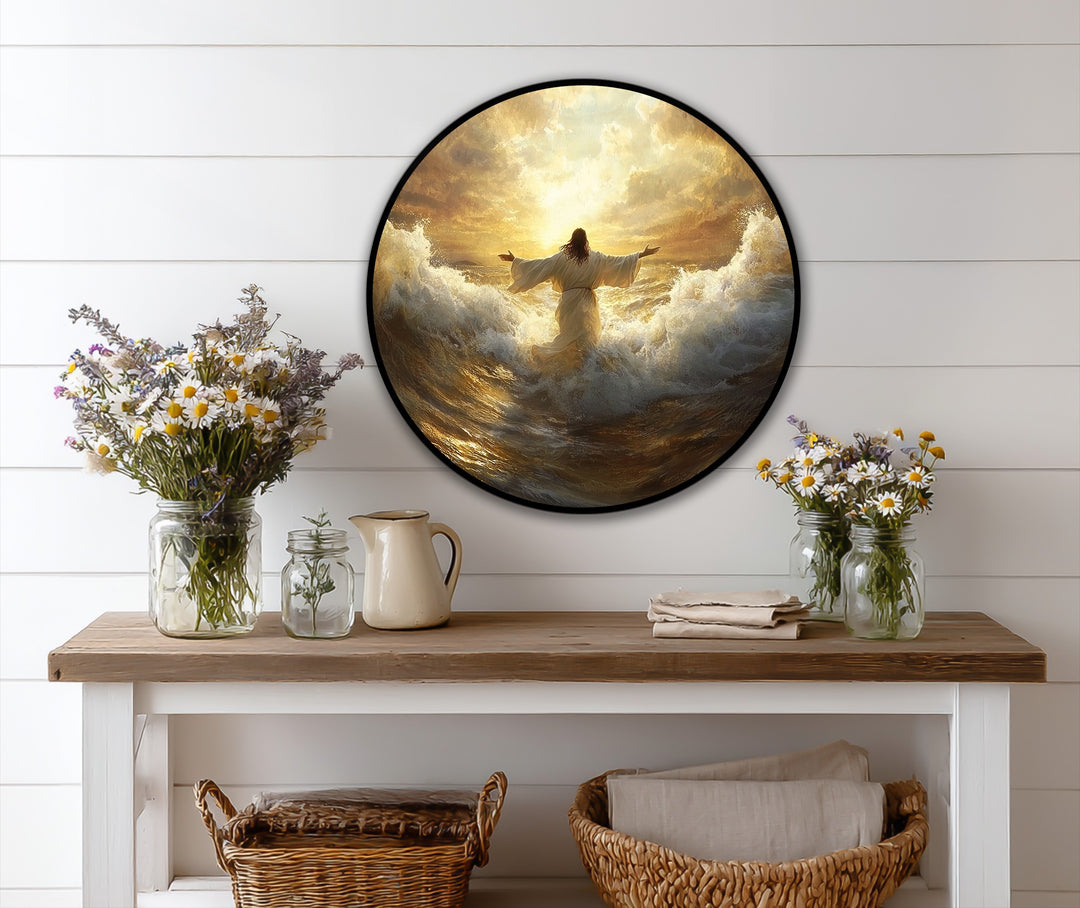Radiant Faith – Golden Sunrise Over the Sea Oil Painting