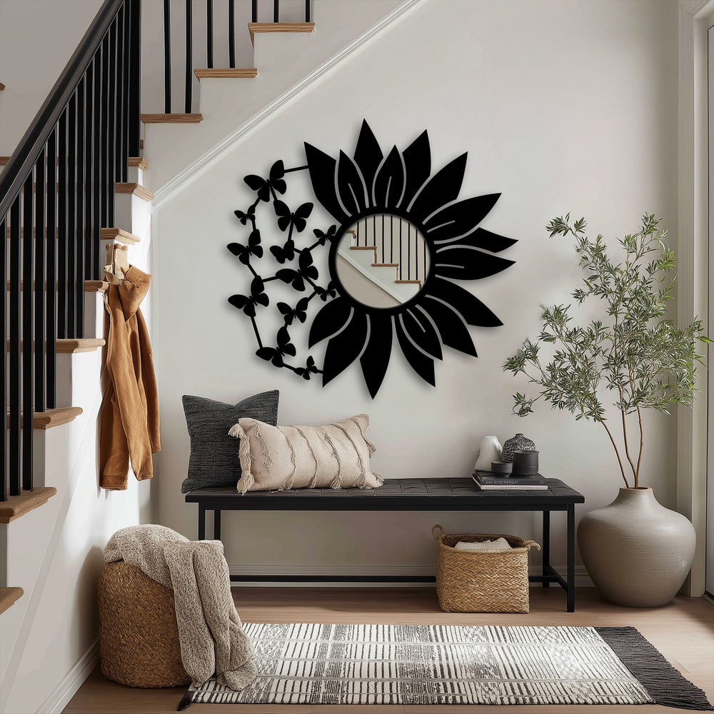 Brightest area highlights the central reflective surface in this black butterfly bloom floor mirror, a striking piece among modern wall mirrors.