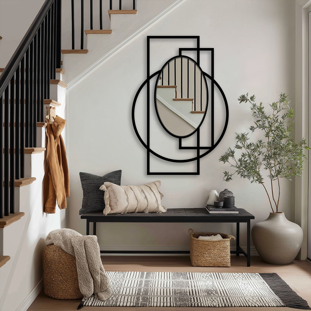 Intersected Rings + Frame Oval Wall Mirror – Modern Geometry Statement
