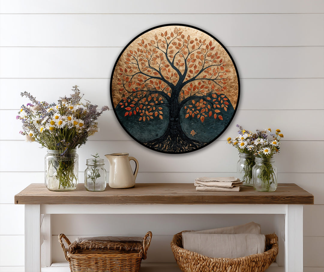 Eternal Roots – Autumn Tree Round Oil Painting