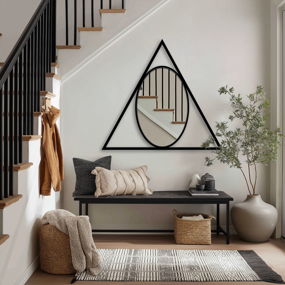 Triangle Frame Oval Wall Mirror – Modern Geometric Accent