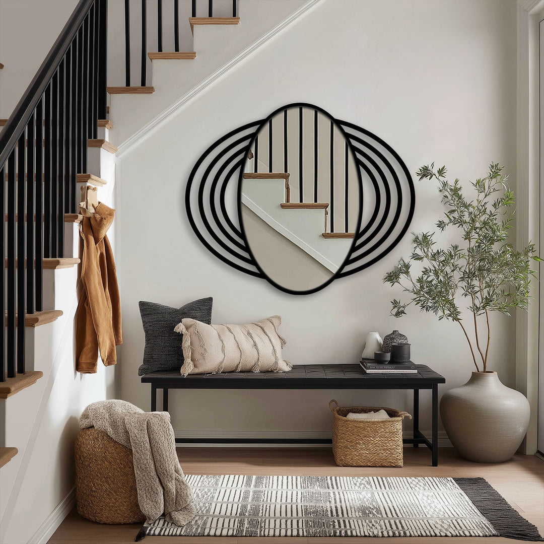 Cosmic Waves Oval Wall Mirror – Modern Layered Metal Mirror