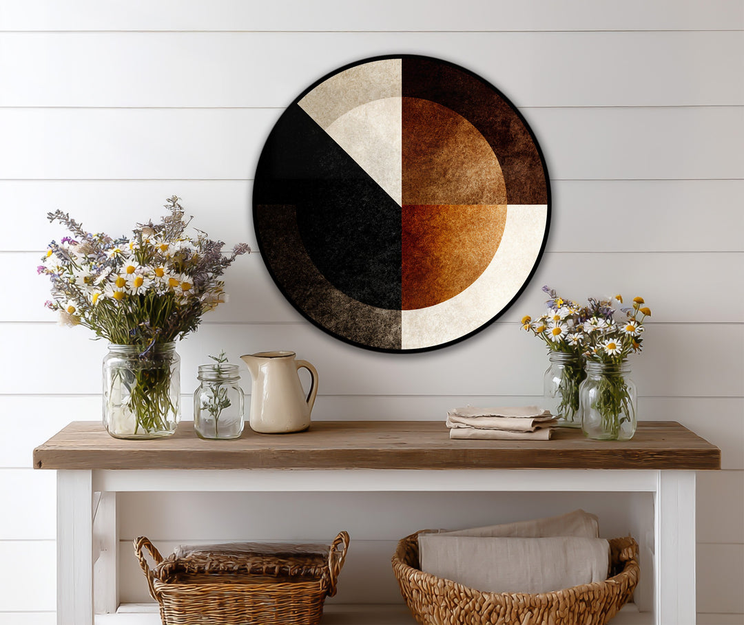 Armonía geométrica: composición circular abstracta Cuadro al óleo sobre madera