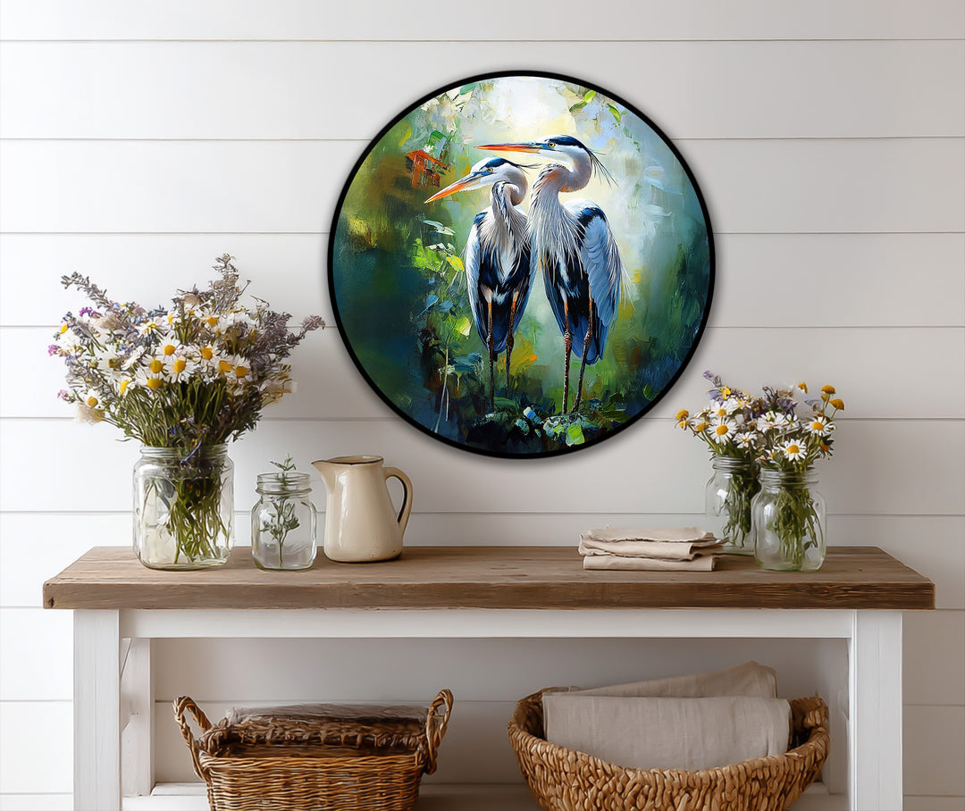 Twin Grace – Elegante pareja de garzas Cuadro al óleo