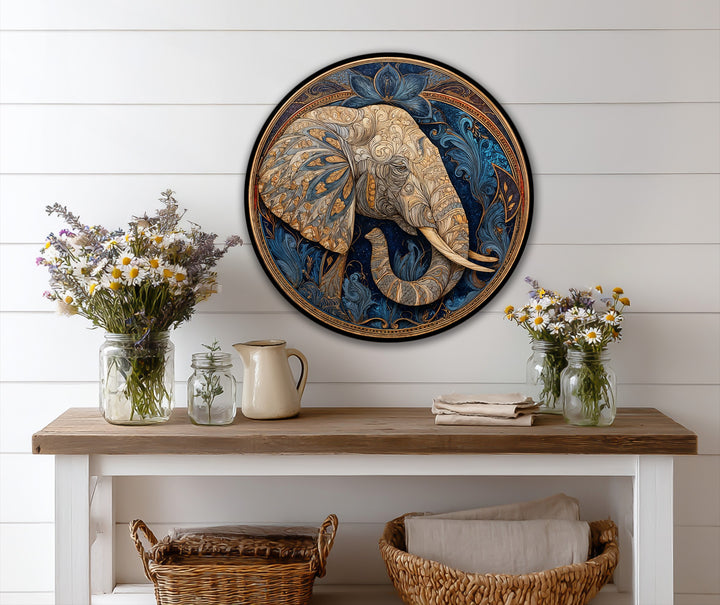 elephant head round painting