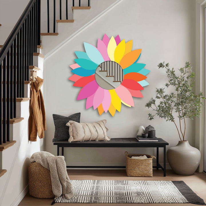 Highlighting the layering effect, this colorful petal wall mirror is a stunning decoration wall art piece, with petals creating a vibrant floral design.