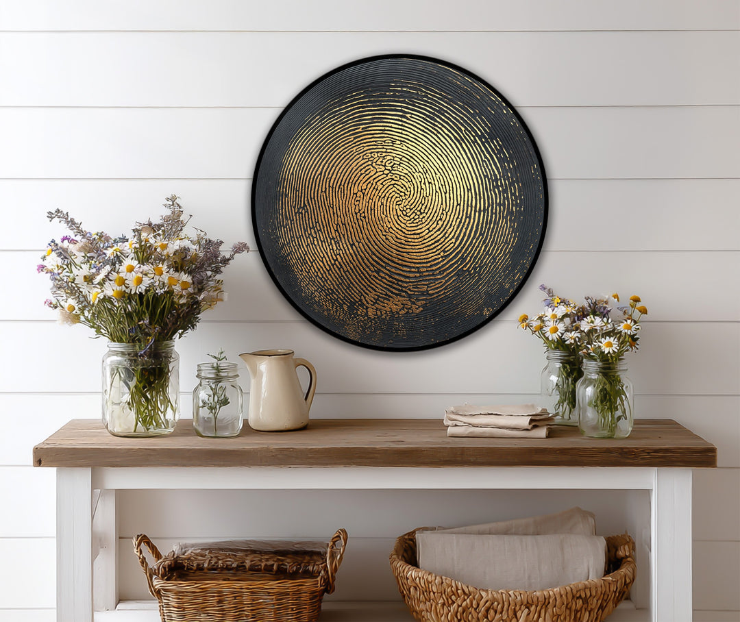 Golden Pulse–Bois rond abstrait Tableau Peinture à l’huile Art mural