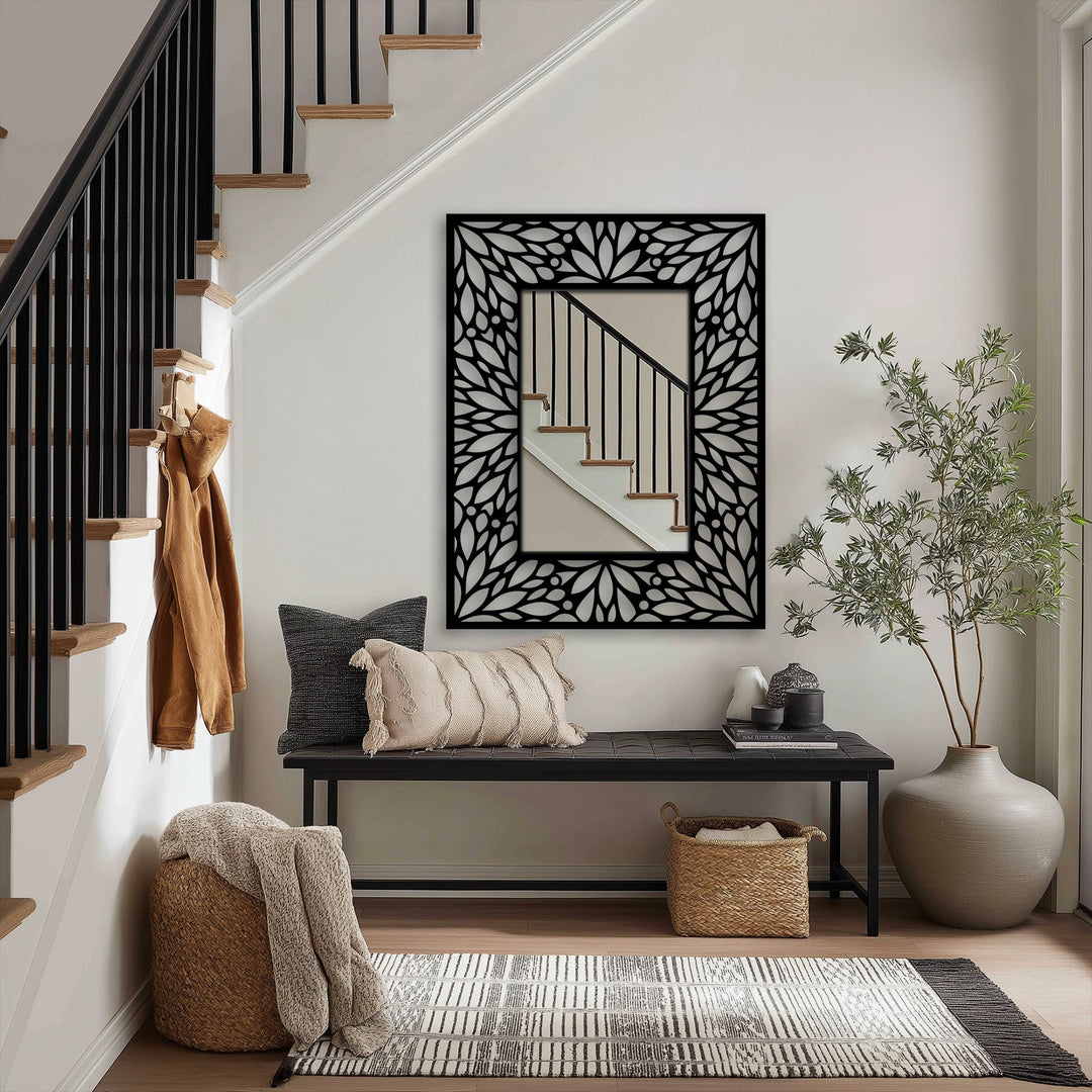 Intricate Floral Pattern Metal Wall Mirror – Elegant Decorative Frame Design