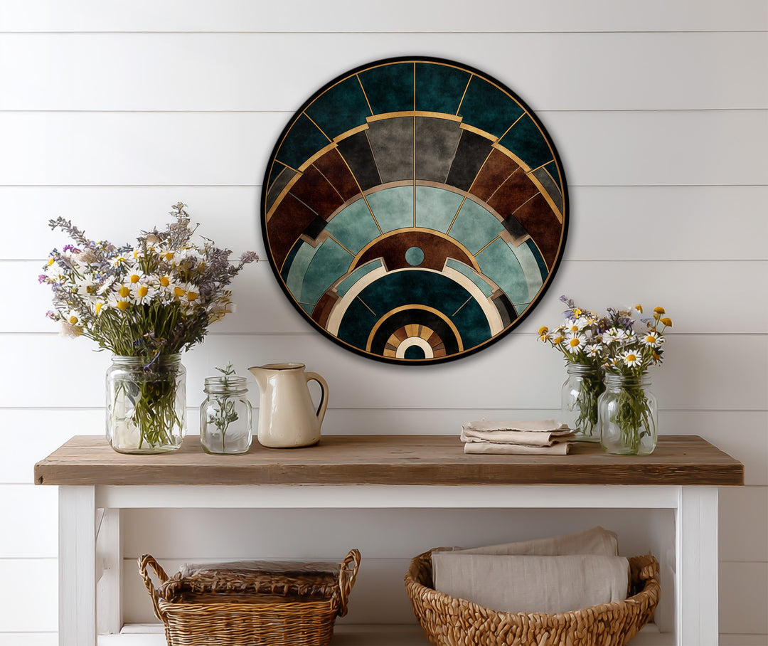 contemporary round wooden painting