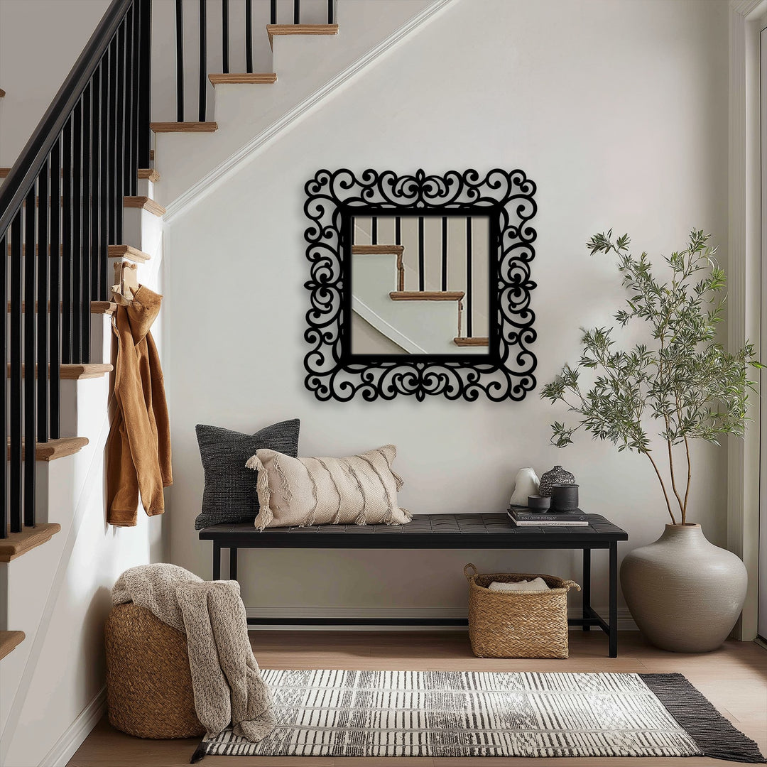 Llave griega redonda decorativa Espejo De Pared – Decoración de pared con espejo clásico moderno
