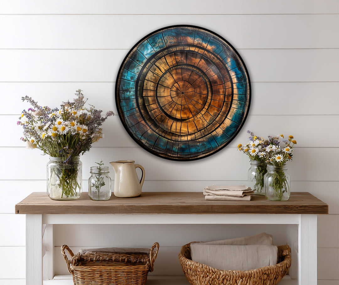 Copper Spiral Abstract Round Oil Painting on Wood