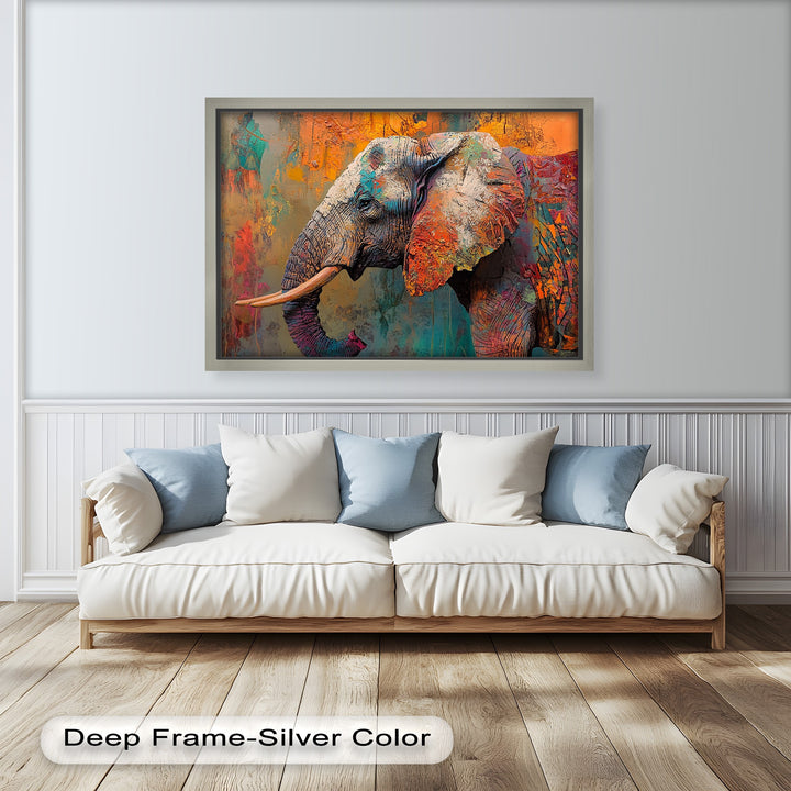 Colorful Elephant – Framed Oil Painting
