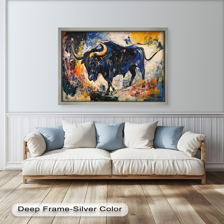 Power in Motion – Expressionist Bull Oil Painting