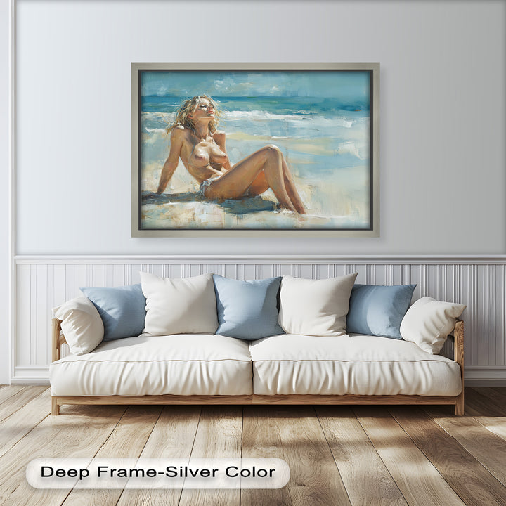 Sun-Kissed Serenity – Beachside Nude Figurative Oil Painting