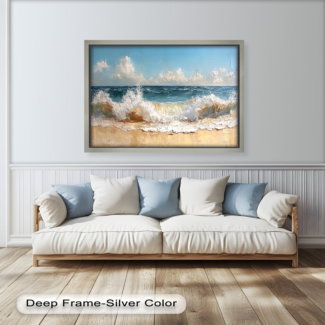Coastal Beach Wall Art - Crashing Waves Seascape Oil Painting
