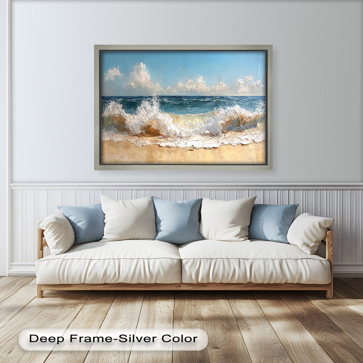 Coastal Beach Wall Art - Crashing Waves Seascape Oil Painting