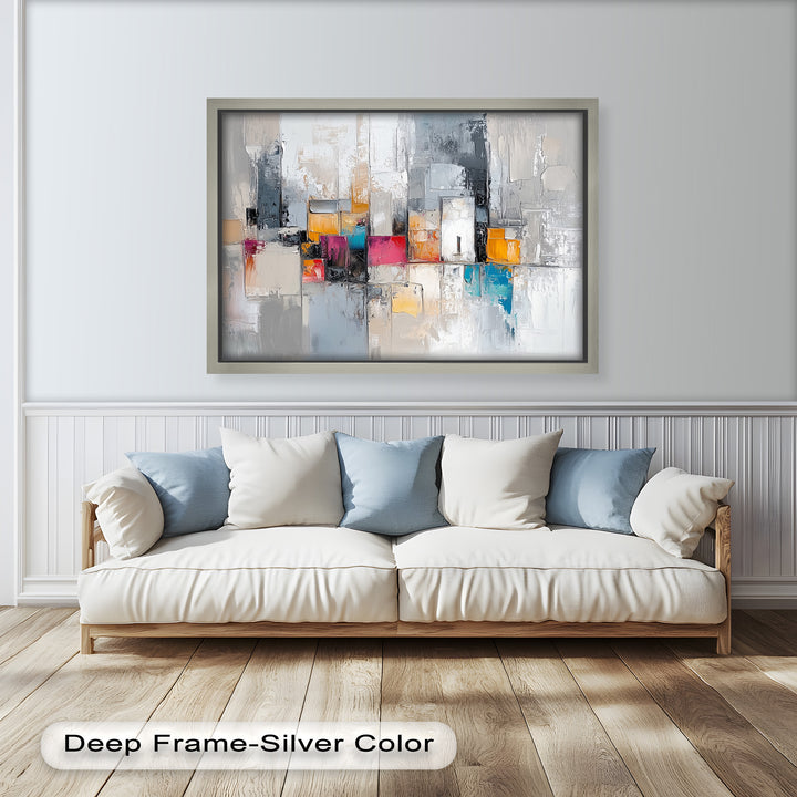 Urban Geometry – Color Block Cityscape Abstract Oil Painting