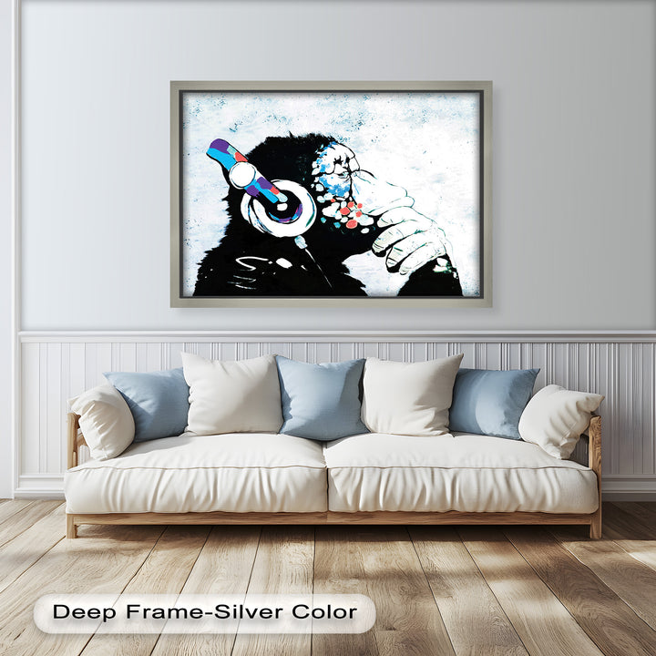 Contemplative Chimp with Headphone – Banksy Oil Painting