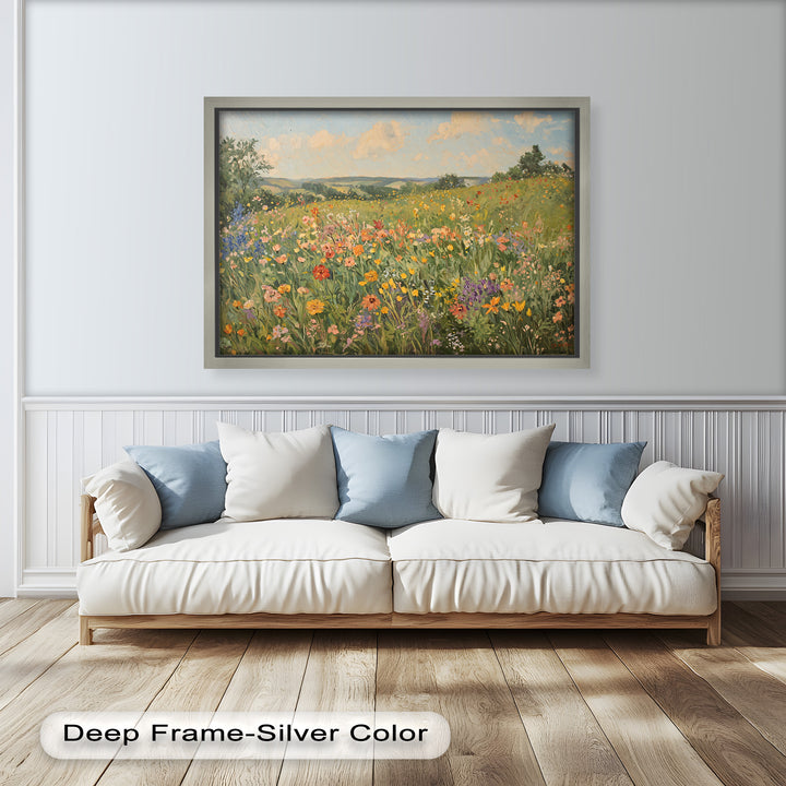 Wildflower Field Impressionist – Framed Landscape Oil Painting