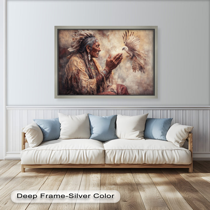 Whisper to the Spirit – Native Elder and Falcon Oil Painting