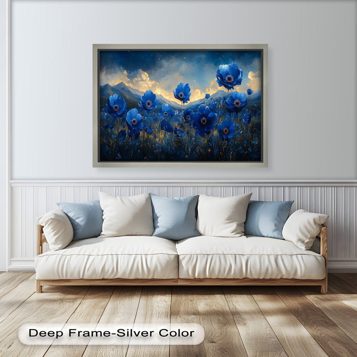 Blue Poppies Beneath a Twilight Sky - Flower Oil Painting