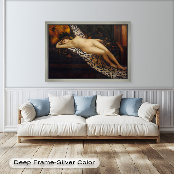 Velvet Reverie – Reclining Nude on Ornamental Nude Oil Painting
