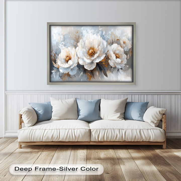Ivory Garden Symphony – White Peony Bouquet Flower Oil Painting